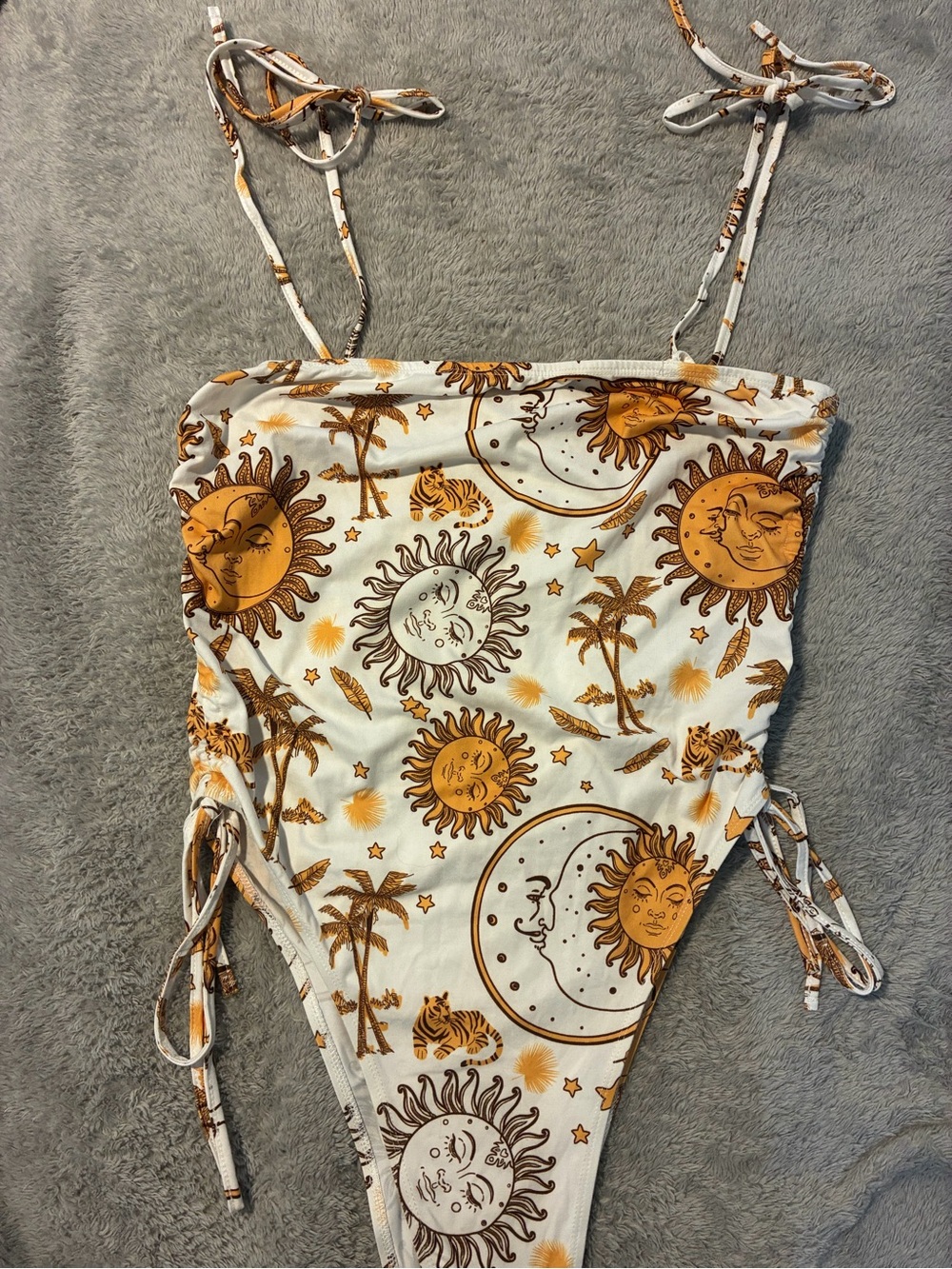 Women’s White & Mustard Sun-Print One-Piece Tube Top with Tied Straps